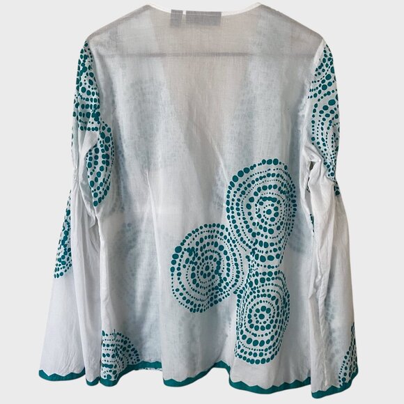 INC International Concepts Boho V-Neck Blouse Women's 14 Dot Print Bell Sleeves - Picture 4 of 10